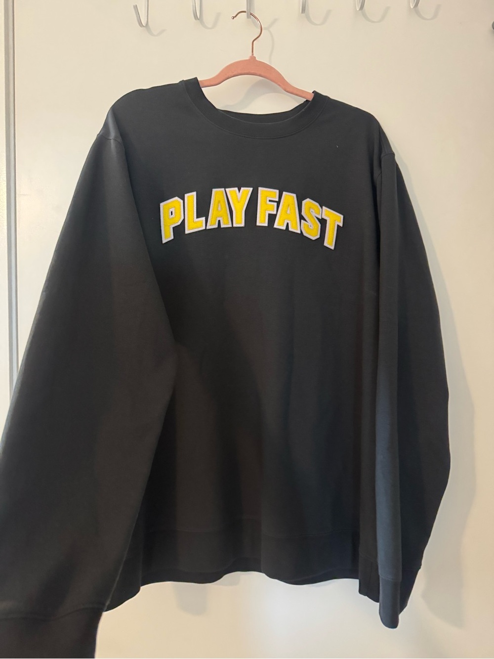 Black "PLAY FAST" Crewneck Sweatshirt with Yellow Lettering